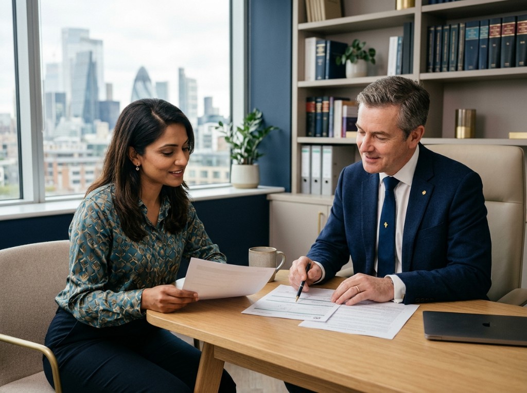 J.K.Hastings Law Associates consultation — advisors reviewing documents together in a modern office